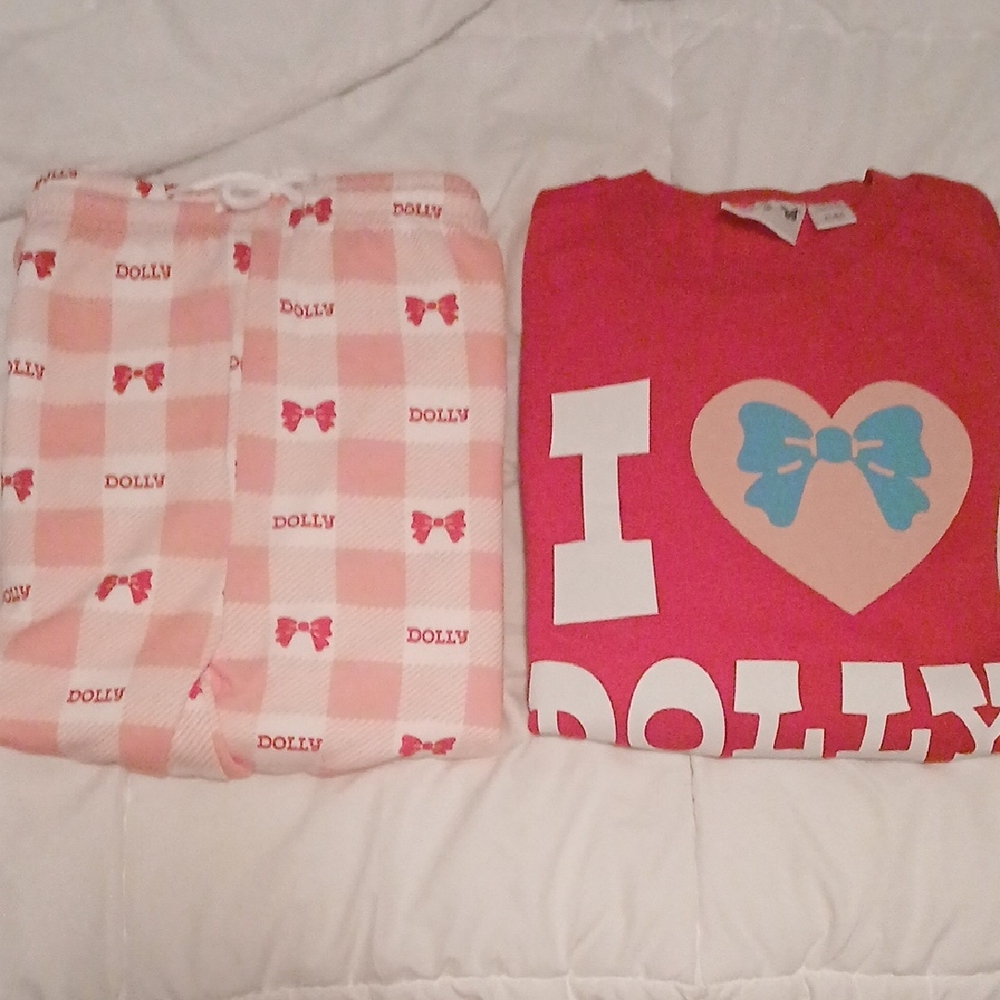 Dolly Pardon Valemtines Set! BNWOT!! Pink and Red WOMENS OR MENS XL Fleece Lined